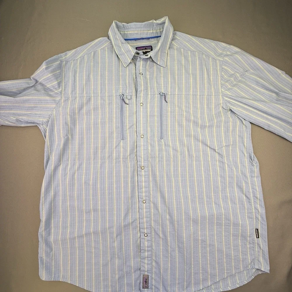 Patagonia Fishing Shirt‎ Mens XL Blue White Long Sleeve Zip Pockets Outdoors
